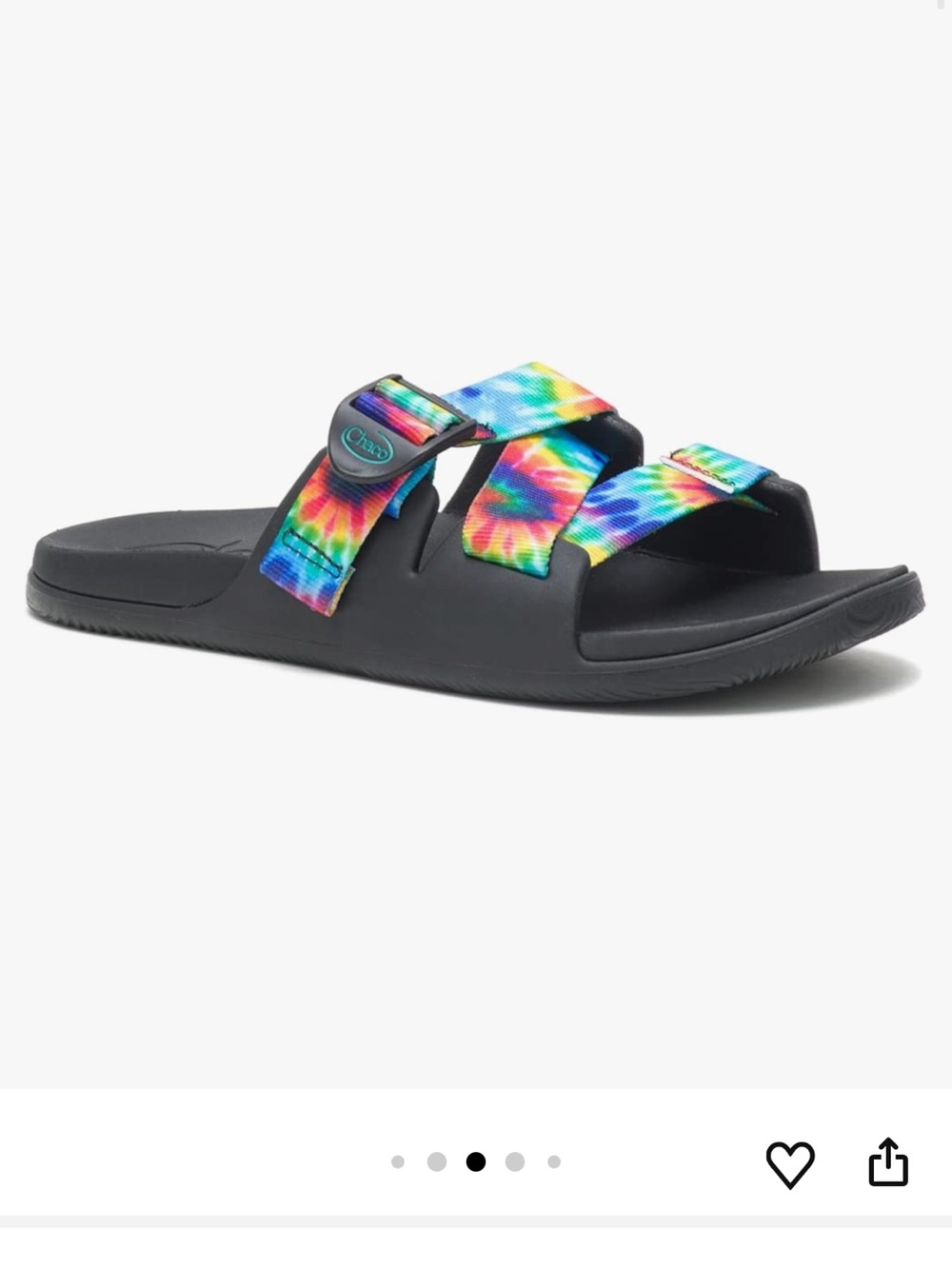 Chaco Black Slide with Rainbow Tie-Dye Straps